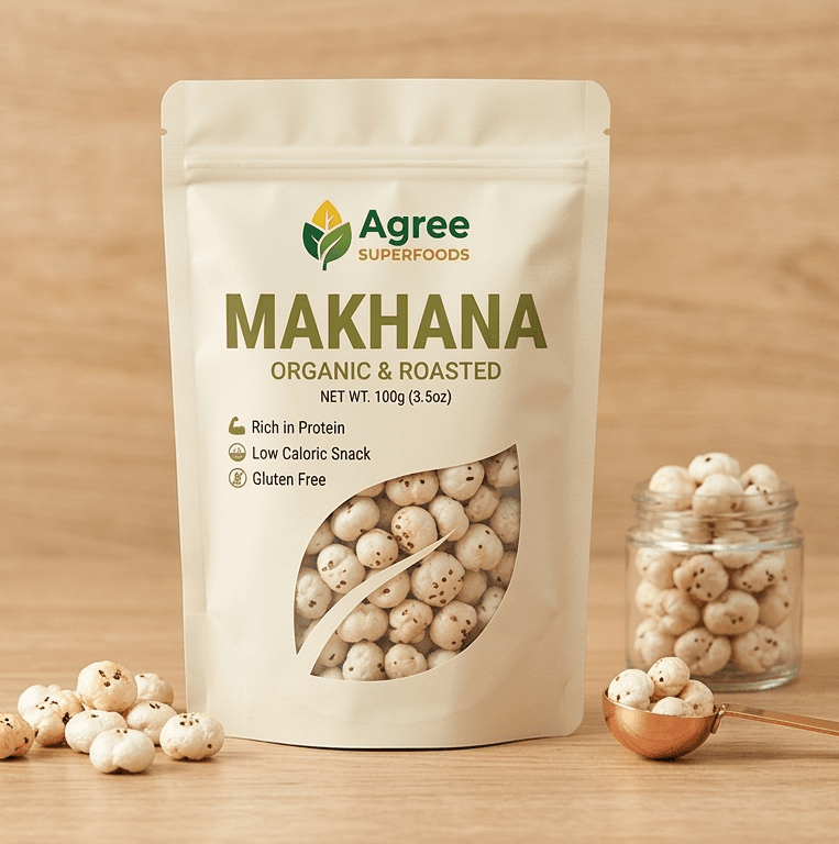 Photo of dried lotus seeds snack for Agree Superfoods makhana product
