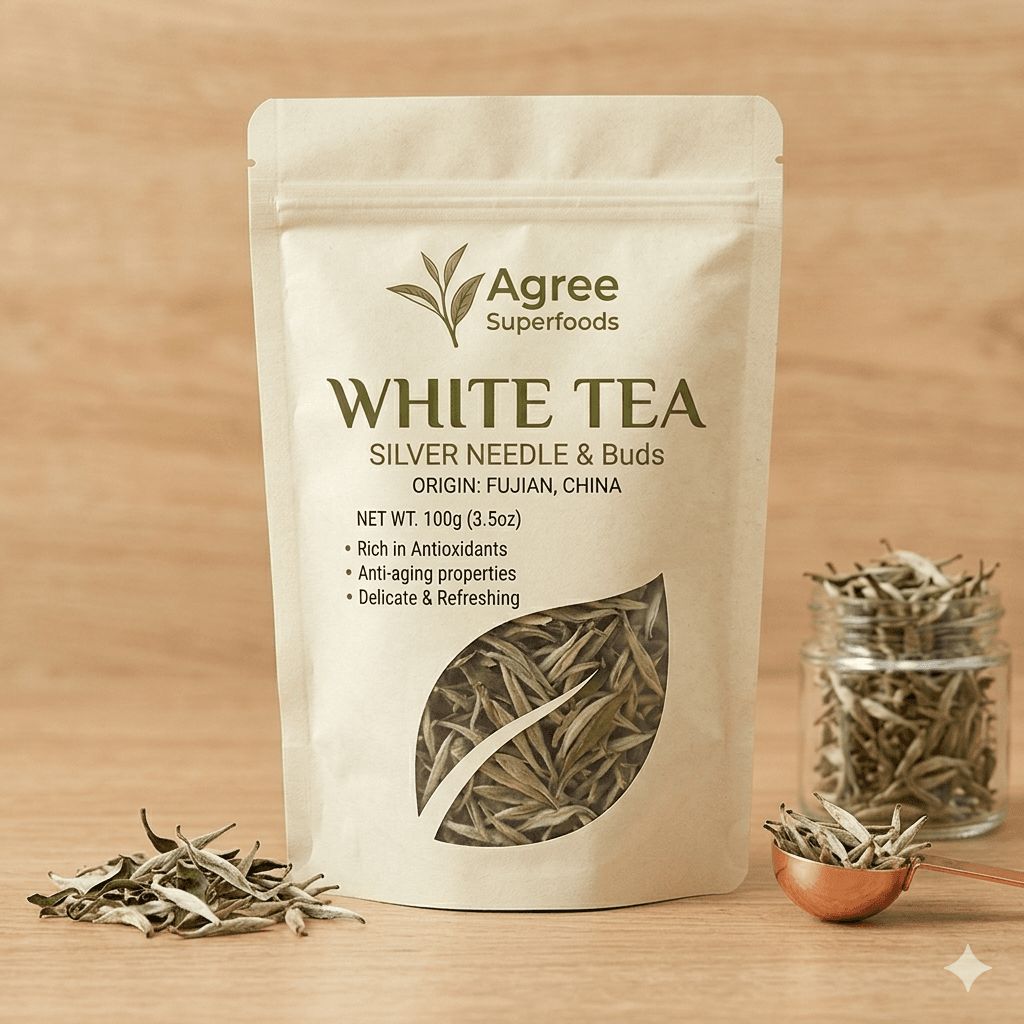Photo of Darjeeling white tea leaves for Agree Superfoods